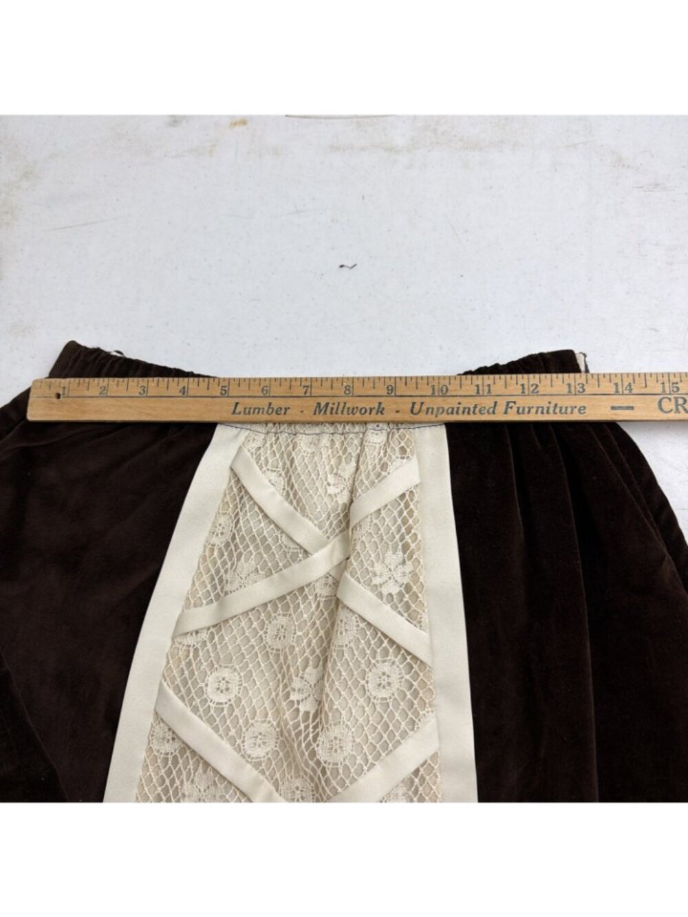 Vintage 70s Chessa Davis Brown Velvet Floral Lace Maxi Skirt Cottagecore - Picture 10 of 11